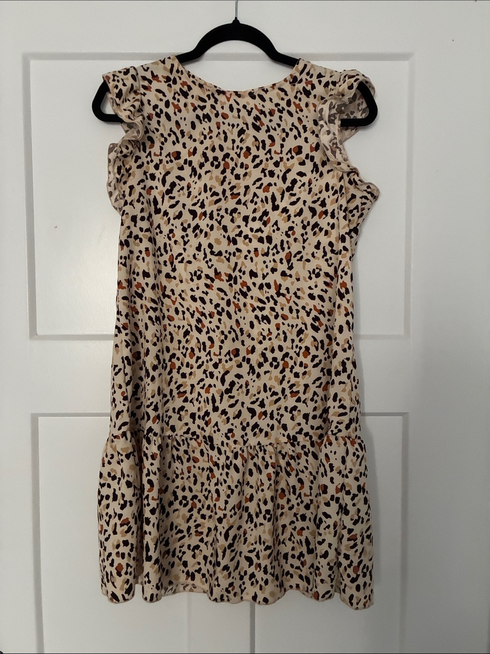 SHEIN Beige Leopard Print Ruffle Midi Dress